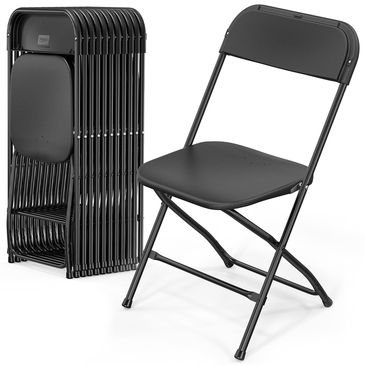 VINGLI 40 Pack Black Plastic Folding Chair, Indoor Outdoor Portable Stackable Commercial Seat with Steel Frame 350lb. Capacity for Events Office Wedding Party Picnic Kitchen Dining