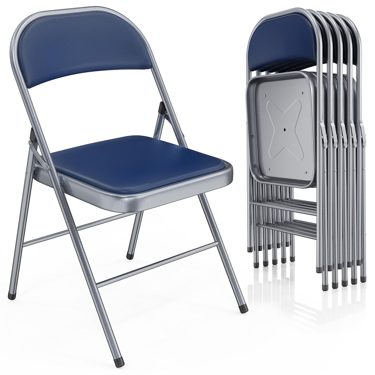 VINGLI 10 Pack Folding Chairs with Padded Seats, Metal Frame with Pu Leather Seat & Back, Capacity 350 lbs, Black