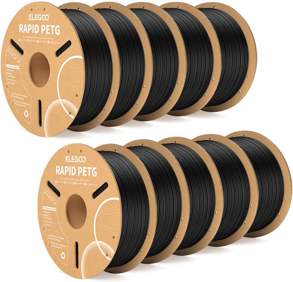 ELEGOO Rapid PETG 3D Printer Filament 1.75mm Black 10KG Bulk