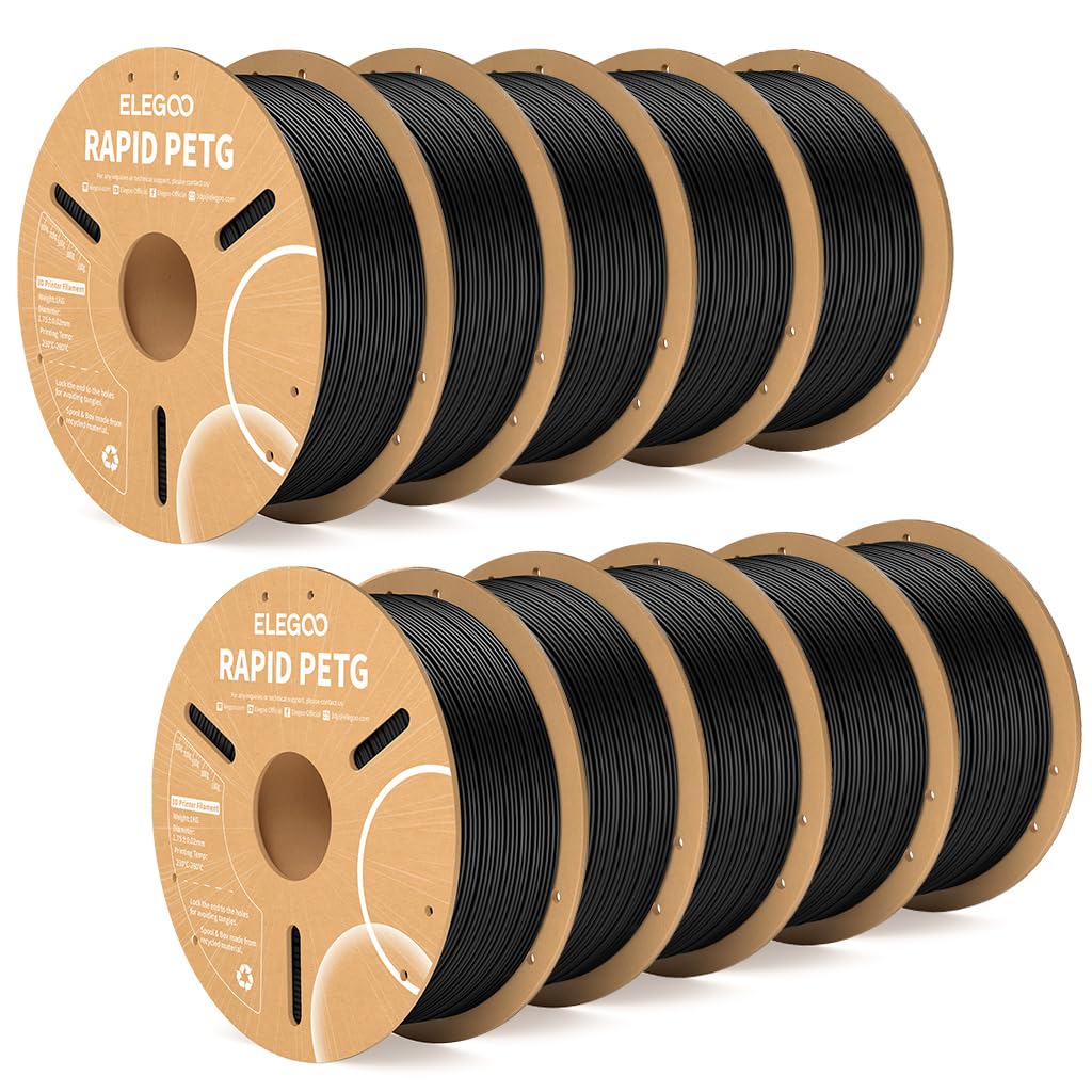 ELEGOO Rapid PETG 3D Printer Filament 1.75mm Black 10KG Bulk