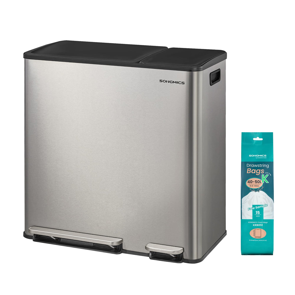 SONGMICS Trash Can, 13 + 6 Gallon Dual-Compartment, Soft-Close Lid