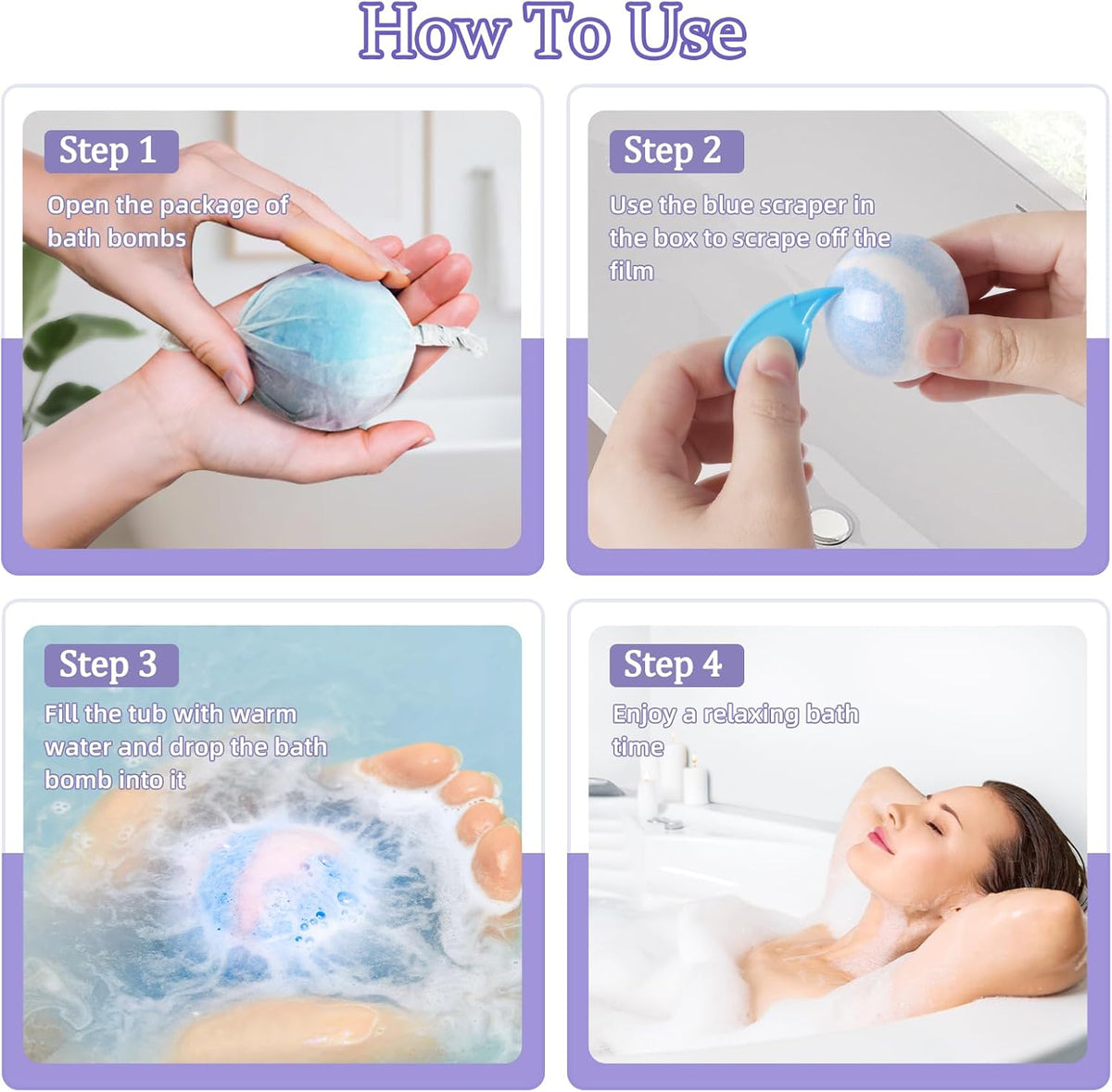 TranquilBliss Bath Bombs Set for Women, 50 PCS 10 Scents Natural Bathbombs