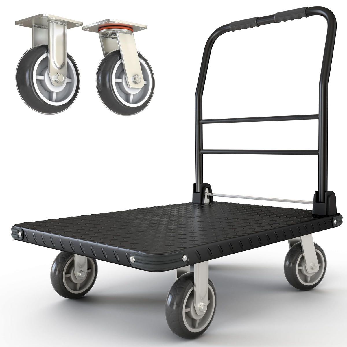 2200 lbs. Capacity Foldable Push Cart Dolly | Moving Platform Hand Truck | Heavy Duty Space Saving Collapsible | Swivel Flat Bed Wagon - Furniture Luggage Lifting