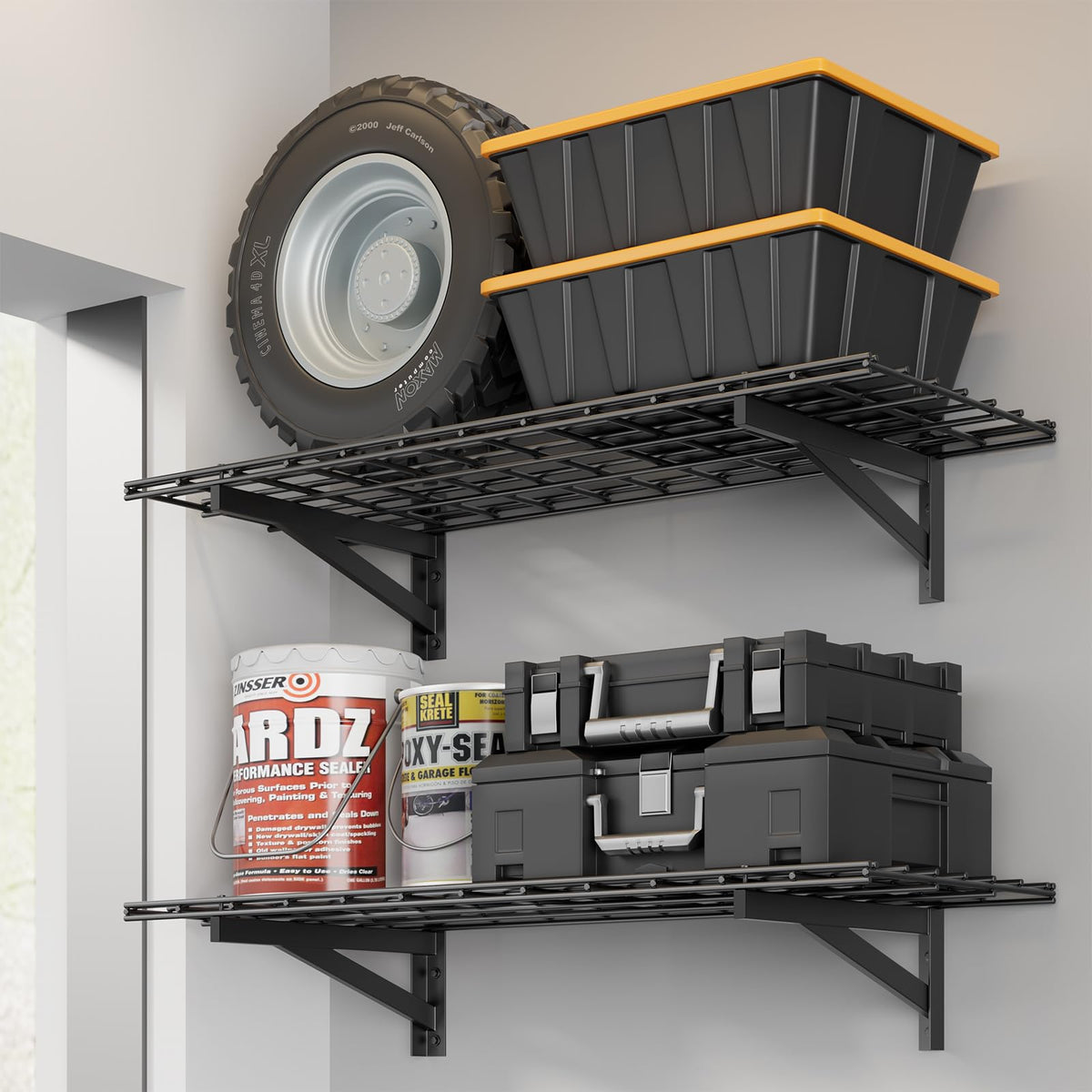 Jusgym 4 Pack Wall Mounted Garage Shelving, 2x3ft, 1400lbs Integrated Grid
