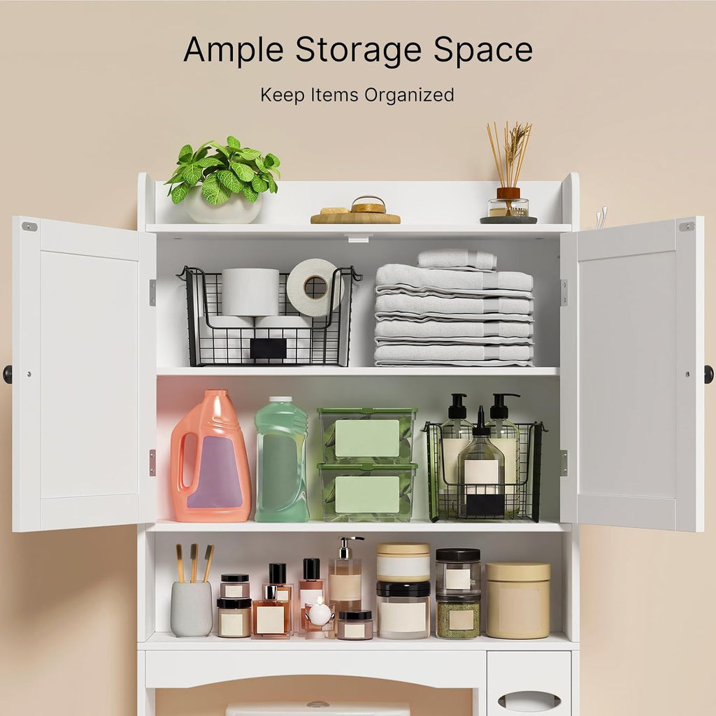 Ahomly Over The Toilet Storage Cabinet, 29.9" W x 70.3" H, White