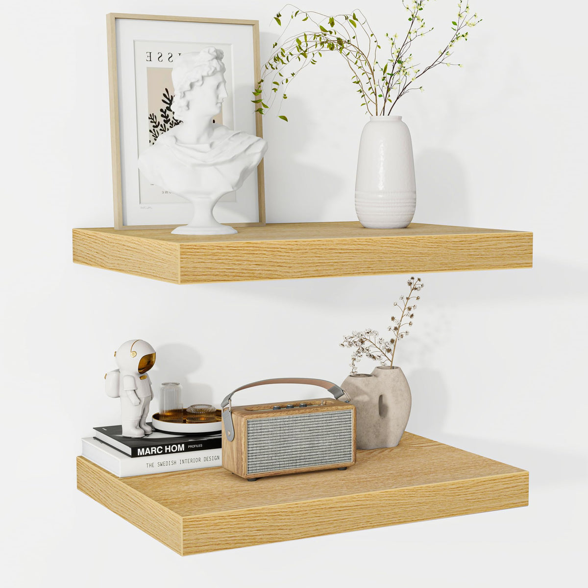 Fun Memories Floating Shelves - 2 Pack 12 Inch Rustic Wooden Wall Shelves - Extra Deeper & Thicker Wall Mounted Storage Shelf for Living Room, Kitchen, Farmhouse - 36" W x 12" D x 1.8" H - Brown