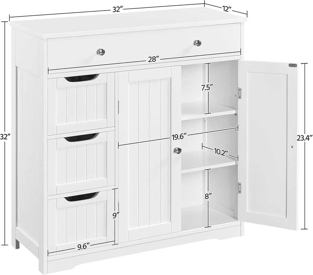 Topeakmart Freestanding Bathroom Storage Cabinet, 4 Drawers & 2 Doors White