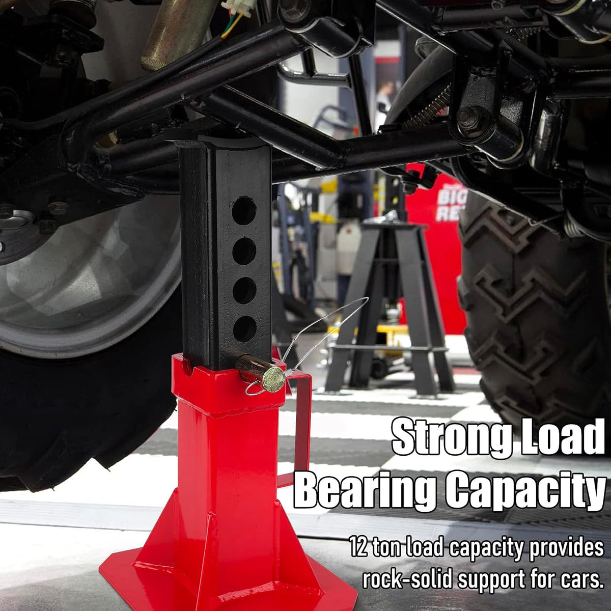 12 Ton Heavy Duty Pin Type Jack Stands with Lock Adjustable 11-18 Inch Automotive Support for Trucks Trailers Cars SUVs Professional Garage Home Use Red 1 Pair