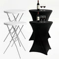 2-Pack 28 Inch Round Folding High Top Cocktail Tables with Dual Black Tablecloths, Portable Bar Height Bistro Set, Detachable Legs, Heavy Duty Indoor Outdoor Furniture for Wedding, Party & Events