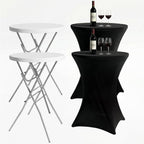 2-Pack 28 Inch Round Folding High Top Cocktail Tables with Dual Black Tablecloths, Portable Bar Height Bistro Set, Detachable Legs, Heavy Duty Indoor Outdoor Furniture for Wedding, Party & Events