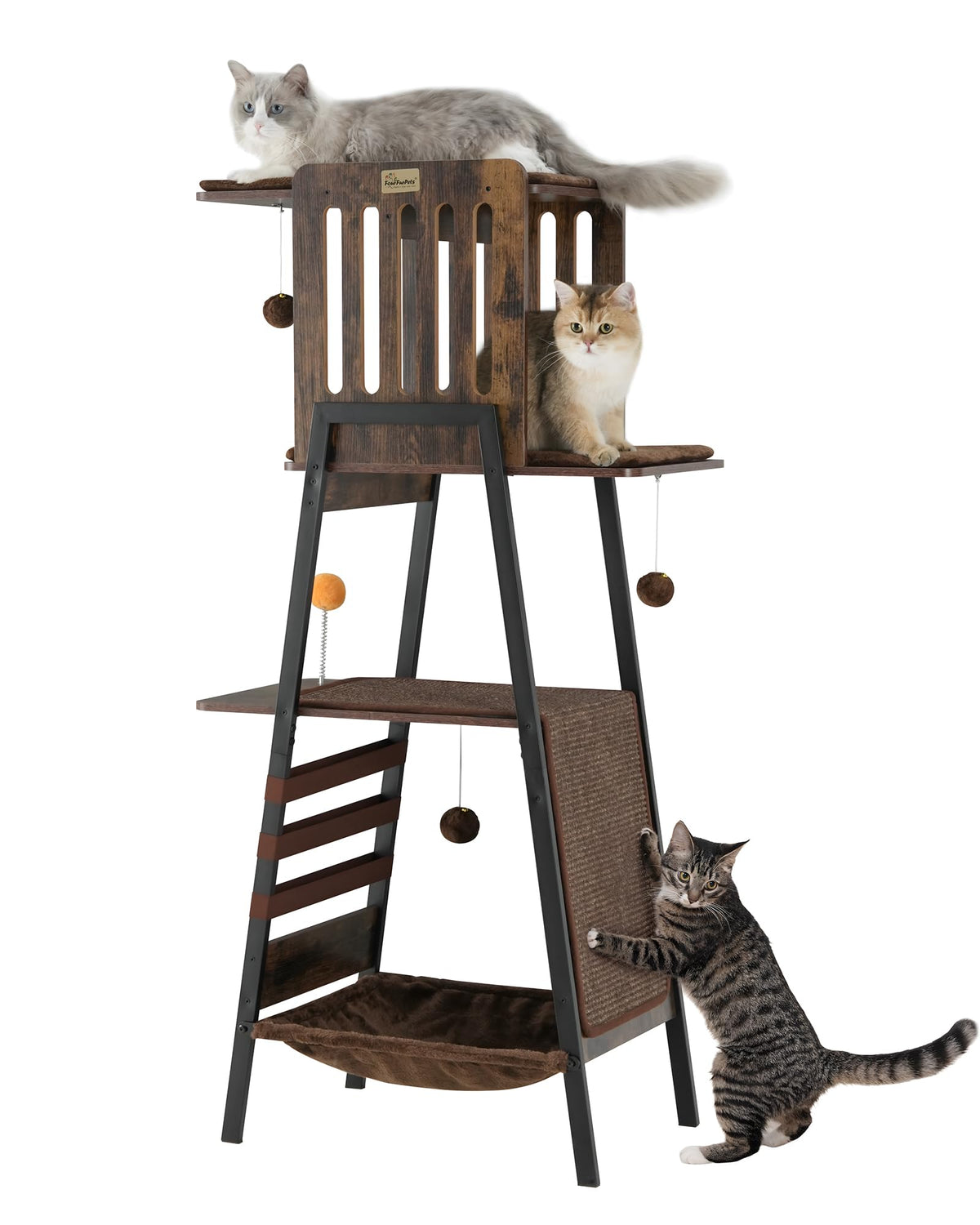 FourFurPets Modern Cat Tree, 58-Inch Cat Tower for Large Cats, Big Hammock