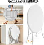 32" Round Folding Table, HDPE Top & Metal Frame, 2 Pack, White