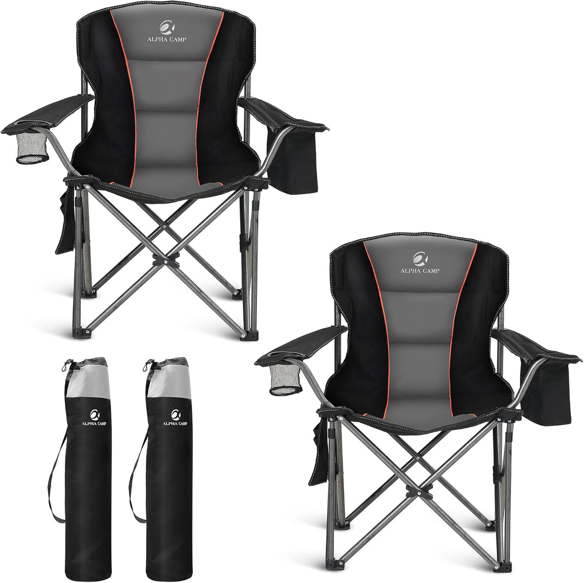ALPHA CAMP Oversized Folding Camping Chair, Heavy Duty Portable Lawn Chairs with Cooler Bag, Side Pocket & Cup Holder, Folding Chairs for Outside Support 450 LBS
