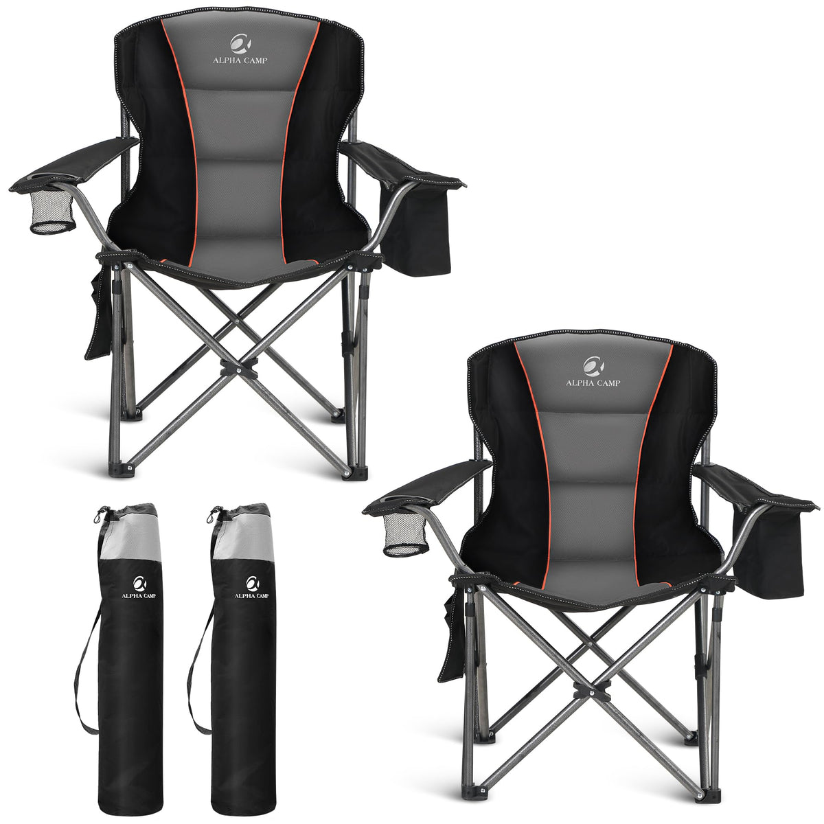 ALPHA CAMP Oversized Folding Camping Chair, Heavy Duty Portable Lawn Chairs with Cooler Bag, Side Pocket & Cup Holder, Folding Chairs for Outside Support 450 LBS