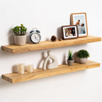 fuqing Live Edge Floating Shelves for Wall, 20 Inch Solid Elm Wood Shelves