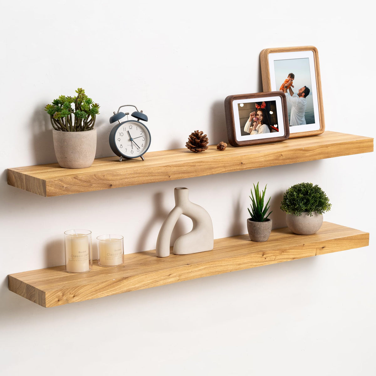 fuqing Live Edge Floating Shelves for Wall, 20 Inch Solid Elm Wood Shelves