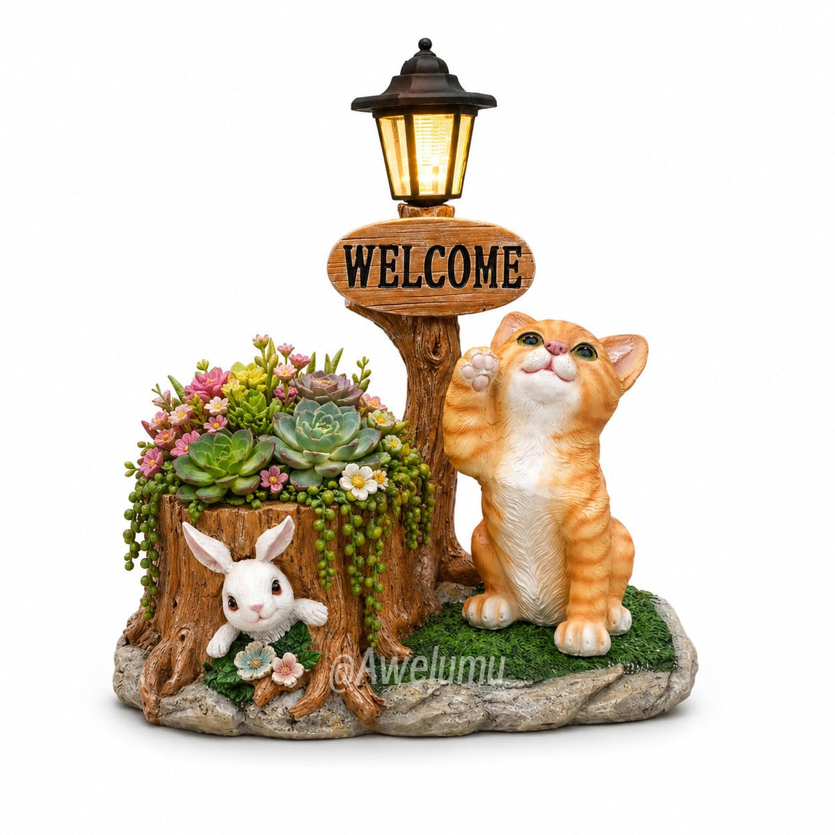 Solar Shiba Inu Statue with Welcome Sign & Lantern, Dog Garden Figurine Planter Pot, Realistic Outdoor LED Light for Porch, Yard Art & Lawn Decor, Unique Gift for Shiba Inu Lovers