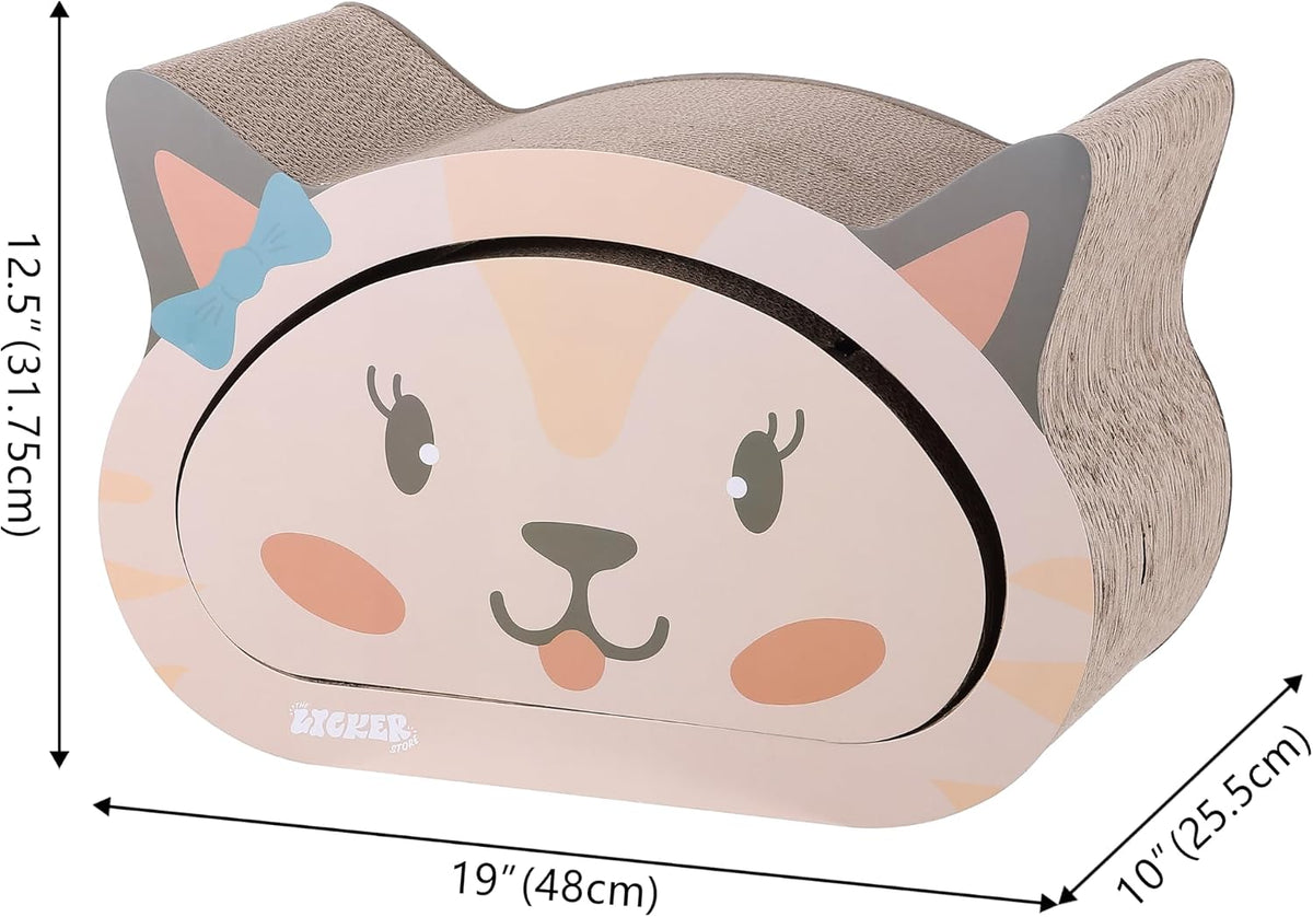 CSR1000B Opal 19" Modern Cardboard Happy Cat Head 2-in-1 Cat Cave Scratcher with Built-in Bell Toys and Catnip, Cream/Peach