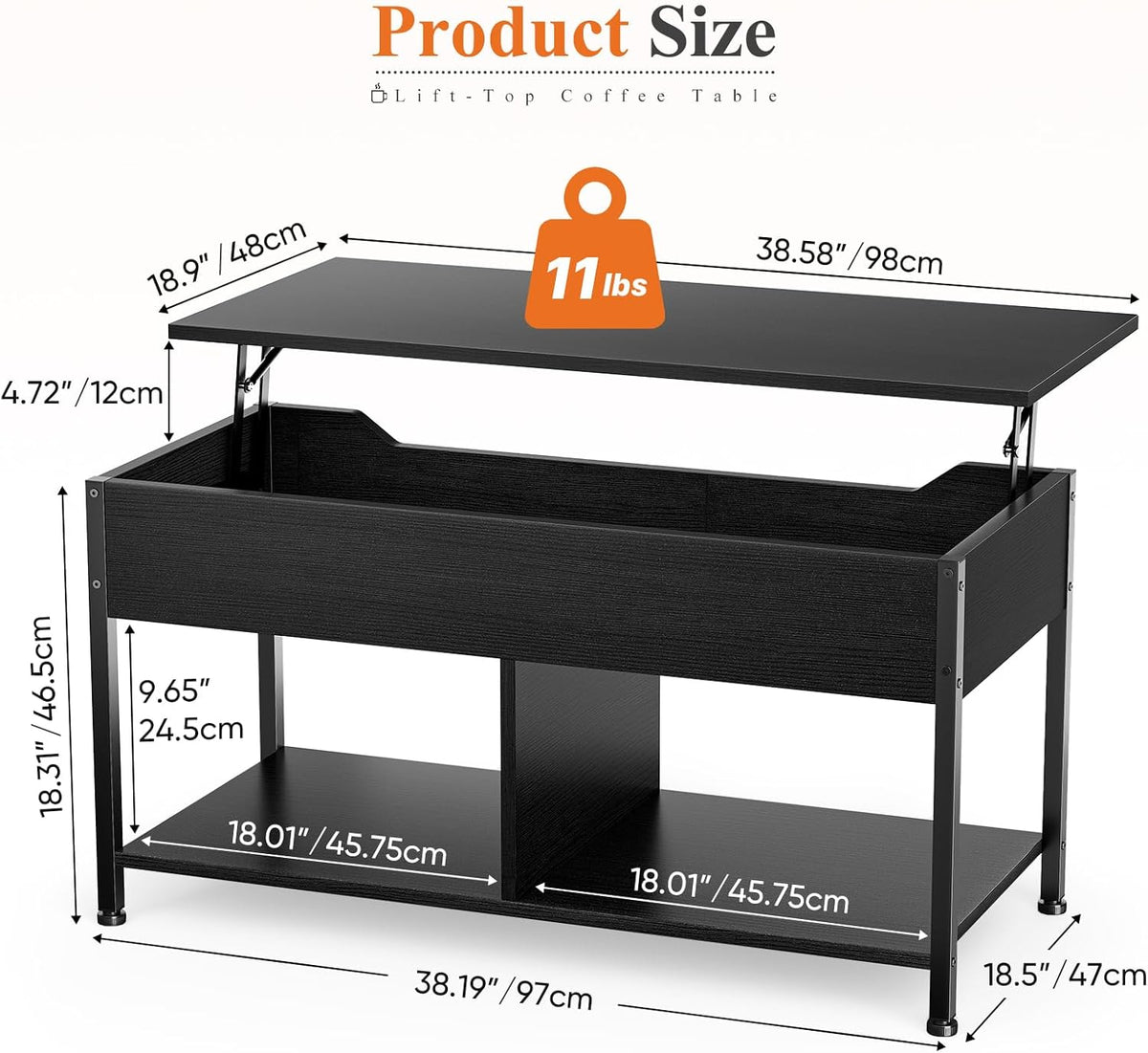 OLIXIS Coffee Table with Storage for Home Living Room Office, Black
