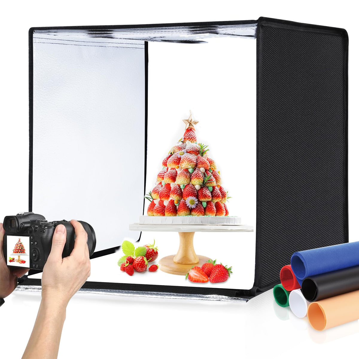 PULUZ Upgrade Light Box & Soft Box, 16"x16" Professional Shooting Tent with 480 LED Lights Photo Studio Light Box Photography with 4 Color PVC Backdrops for Jewelry and Product Photography