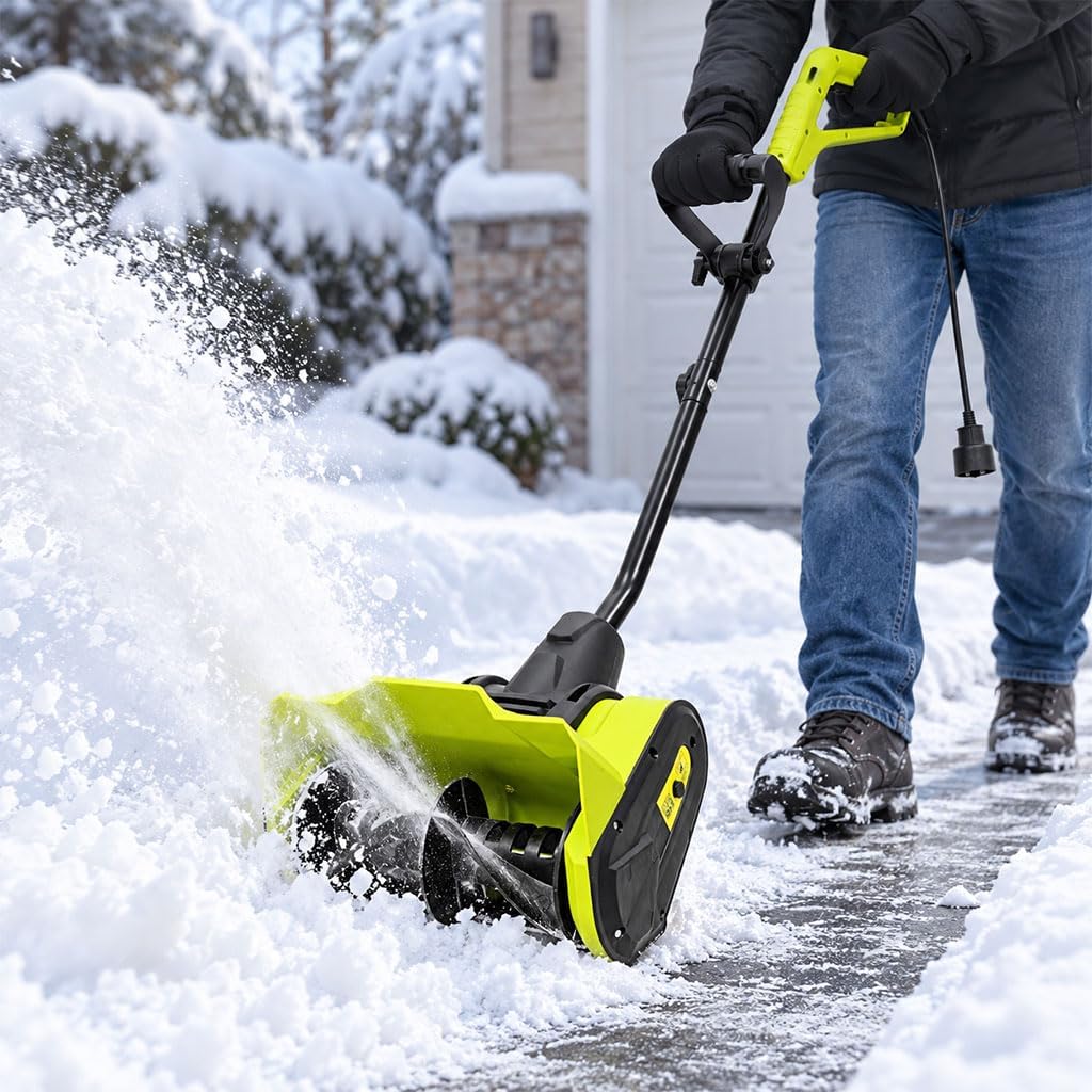 12" Corded Electric Snow Blower, Electric Snow Blaster 120V-60Hz Single-Stage Walk-Behind Thrower w/ 19' Throwing Distance for Driveway, Sidewalk, and Walkway