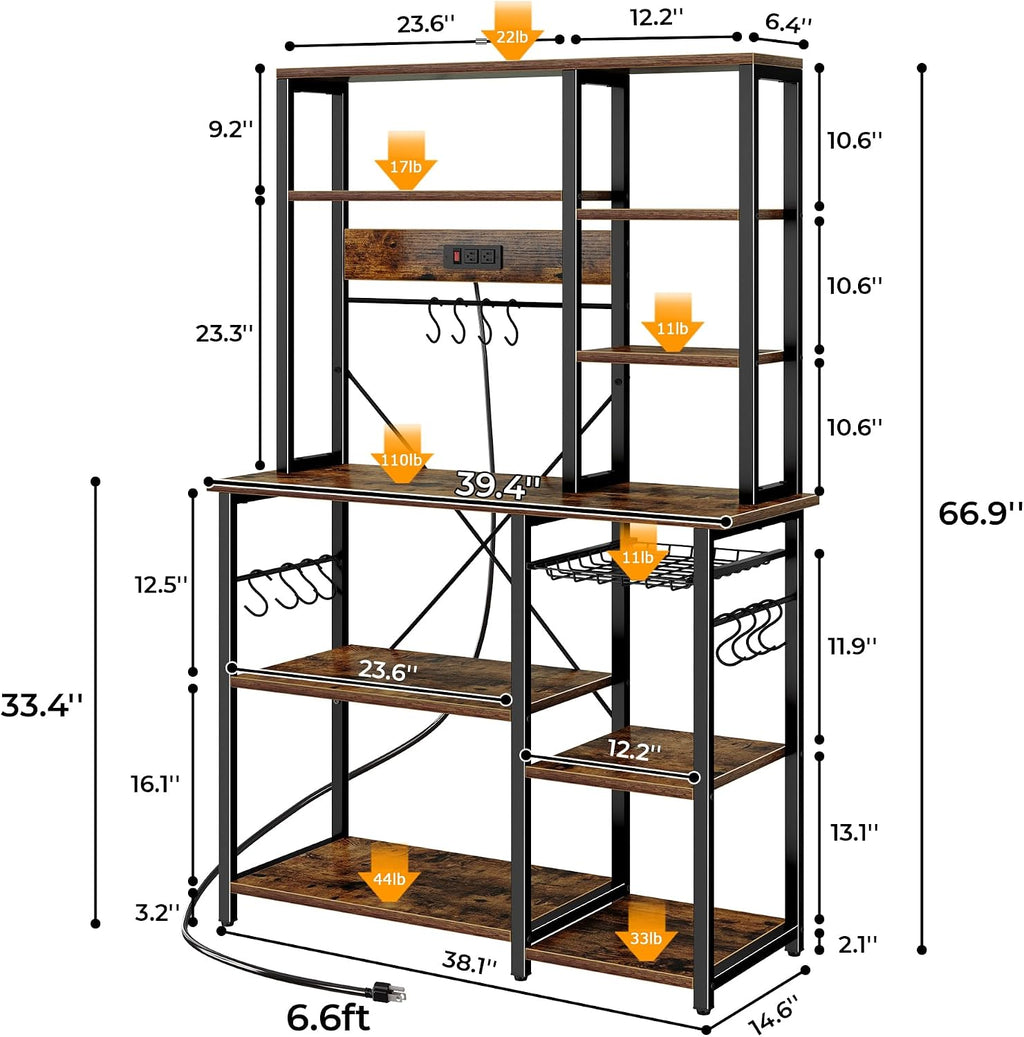 SUPERJARE Large Bakers Rack with Power Outlets, 39.6 Inches Microwave Stand