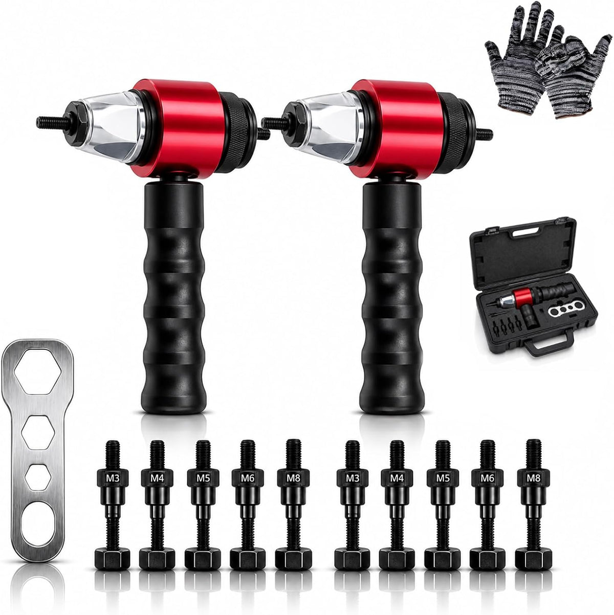 Upgrade M3-M8/M10 Electric Rivet Gun Adapter Kit, Rivet Nut Tool for Cordless Drill, Quick Change Nutsert Setter with Metric Mandrels, Carrying Case for Automotive Metalworking DIY (a-2pcs)
