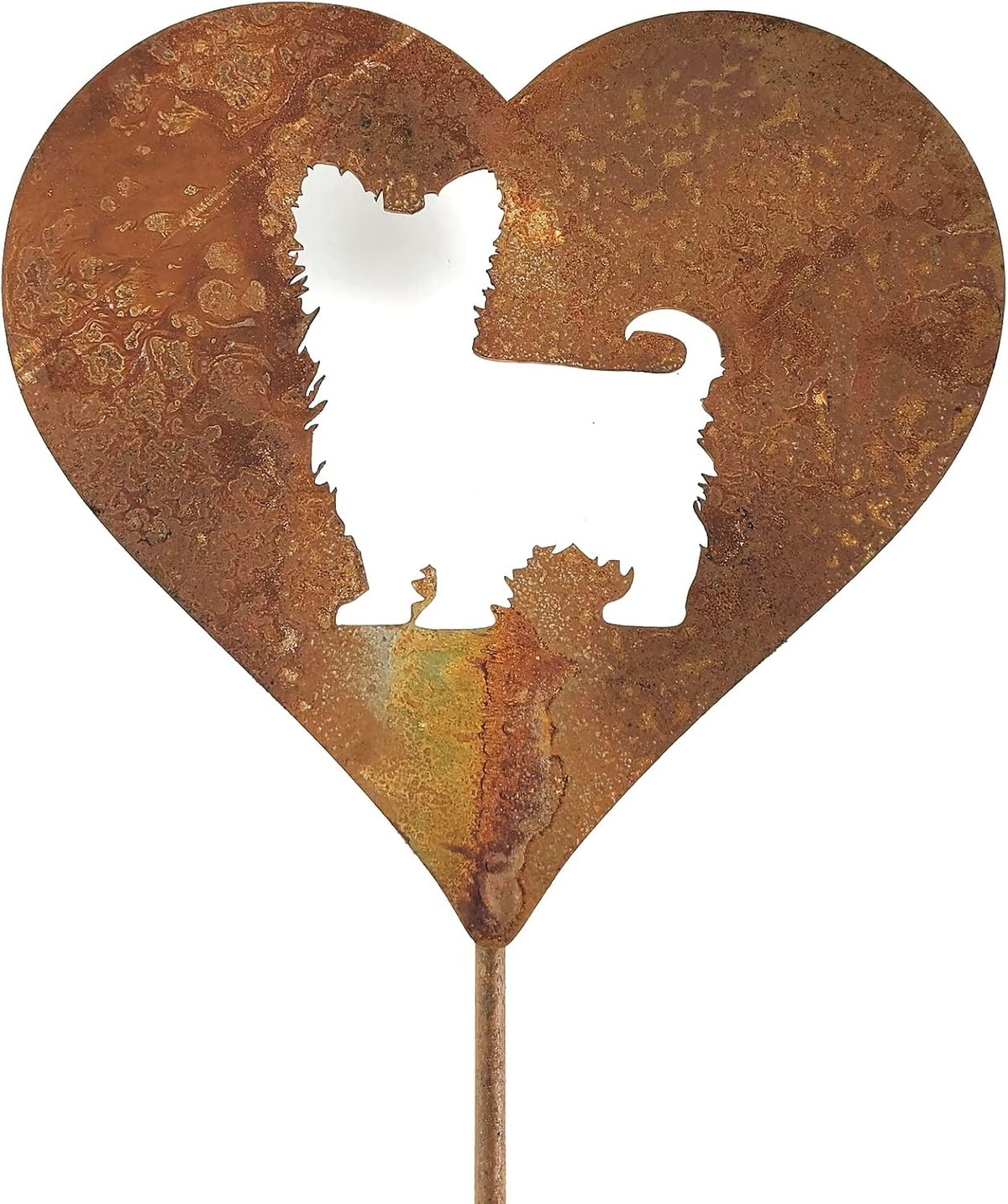 Pet Dog, Cat, Rabbit or Bird Keepsake Memorial Heart Garden Stake 20 to 28 Inches Tall (Large Heart, 28" Tall, Yorkie Yorkshire Terrier, Naturally Rusted)