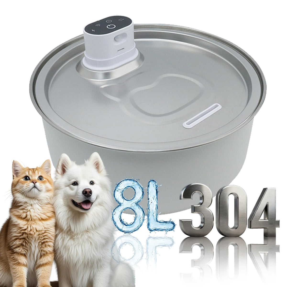 Selene Dog Water Fountain, Pet Water Fountain Stainless Steel, Large-Capacity Smart Cat Water Fountain with Sensor
