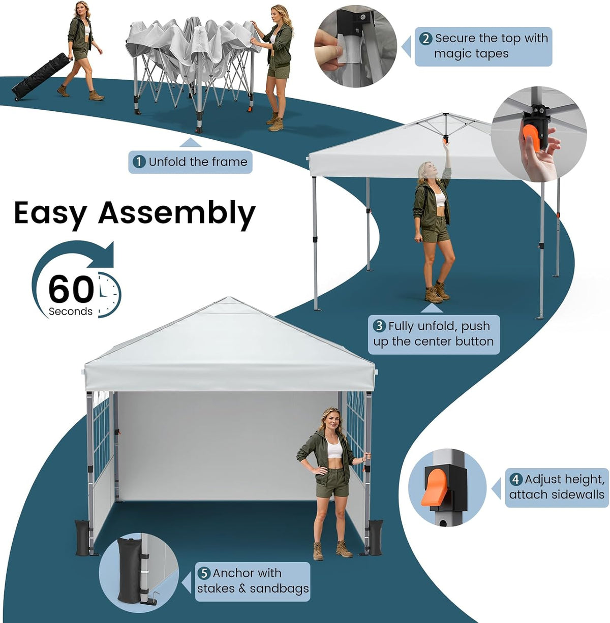 Raynesys 10x10ft Pop Up Canopy Tent with Sidewalls for Events, Parties