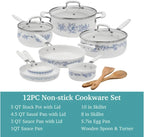 Pioneer Woman Style Agatha 12-Piece Aluminum & Ceramic Classic Cookware Set Blue