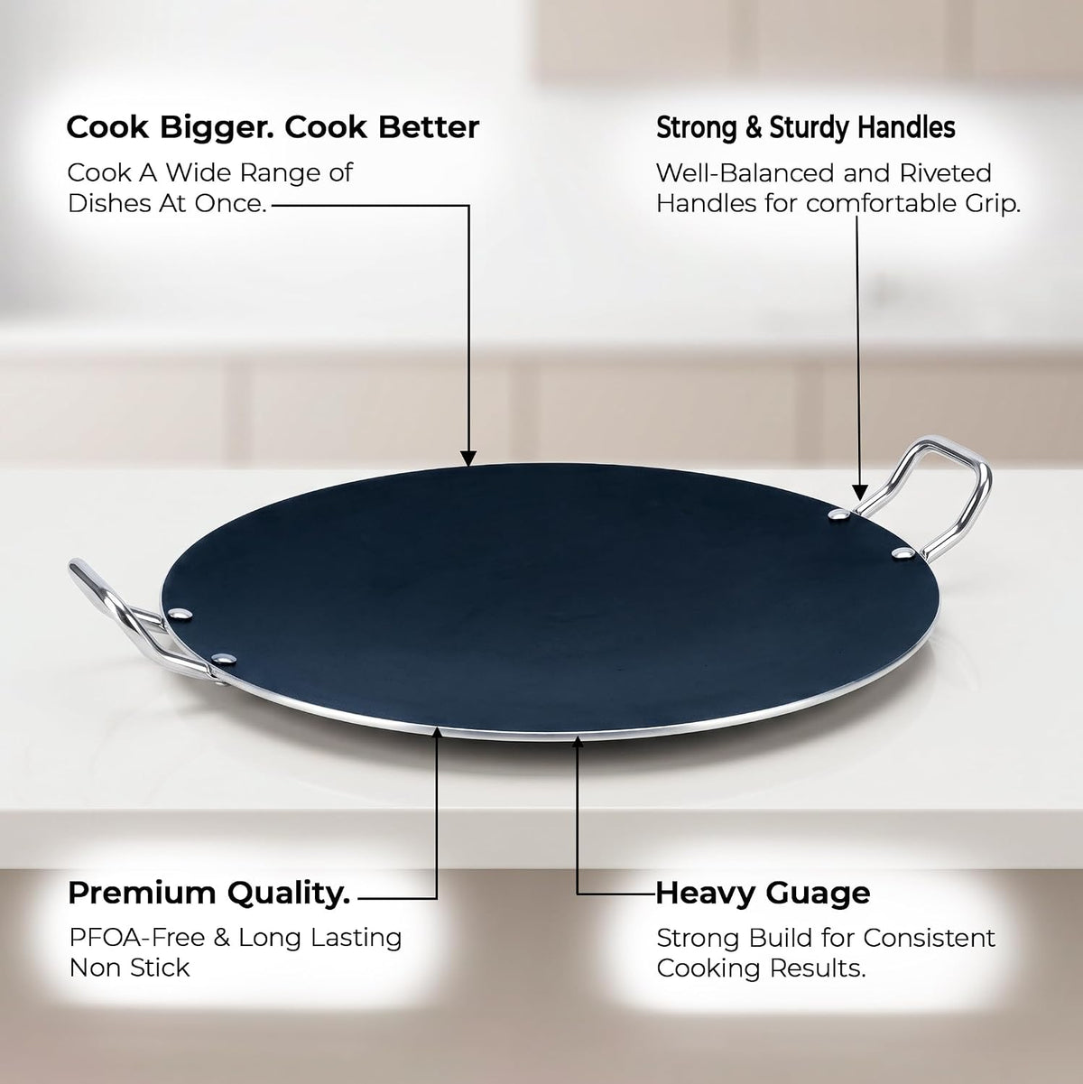 Kitchen King Jumbo Non Stick Dosa Tawa/Roti Pan – Large Heavy Gauge Aluminium Comal Griddle, PFOA Free Flat Tawa for Dosa, Roti, Chapati & Pancakes, Easy Clean Cookware (50cm / 20")