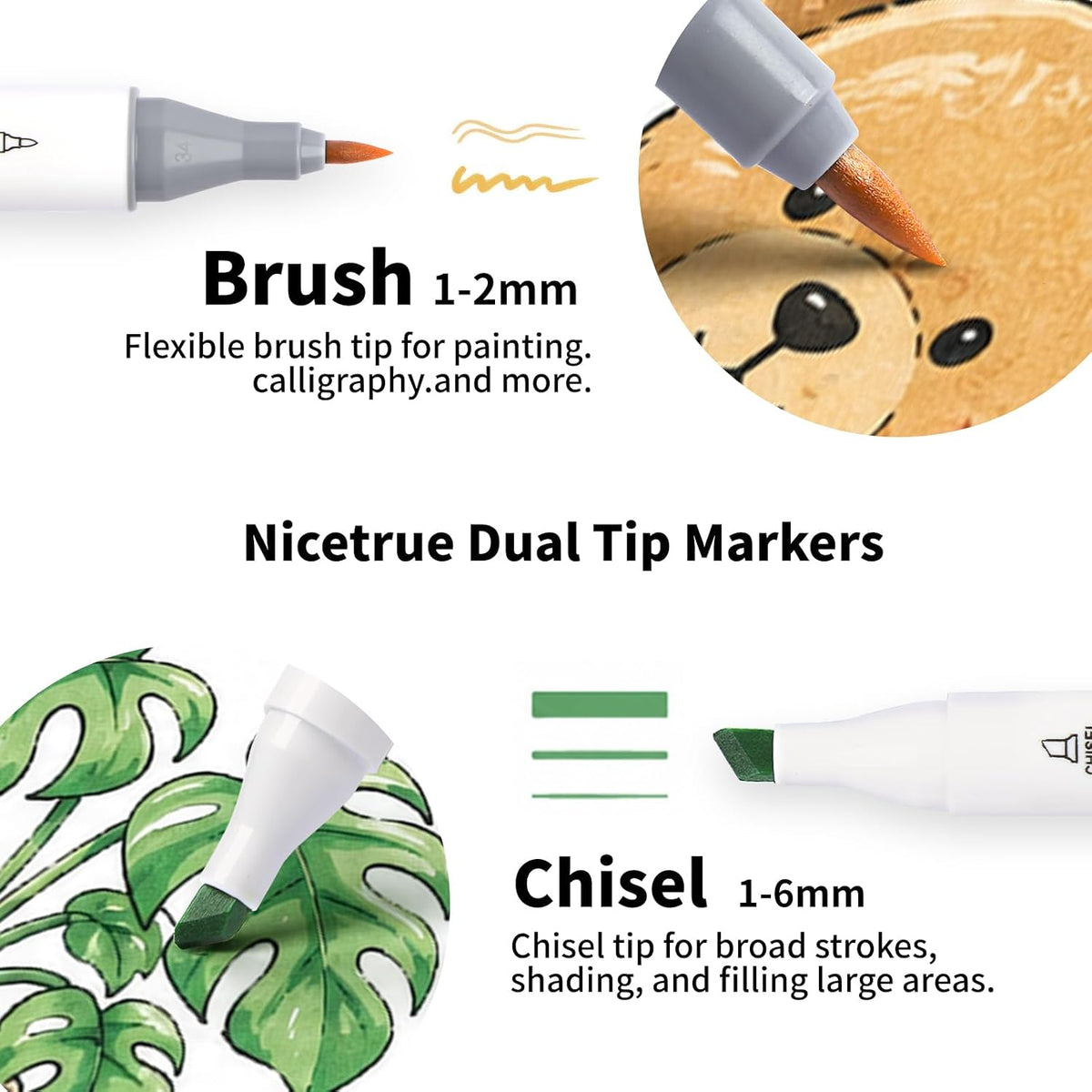 216 Colors Alcohol Markers, Brush & Chisel Dual Tip Marker Set