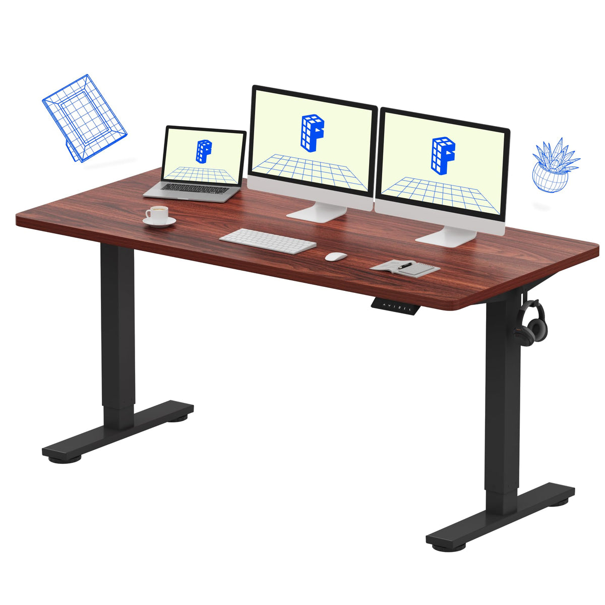FLEXISPOT EN1 One-Piece Standing Desk, Electric Adjustable with 4 Memory Presets, 176 LBS Capacity, Stable & Quiet, Seamless Desktop for Home Office & Dual Monitors, 48"x24" Maple(White Frame)