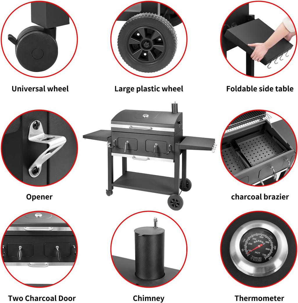 Charcoal Grill 753 Sq In,Extra Large BBQ Grill Adjustable Charcoal Trays