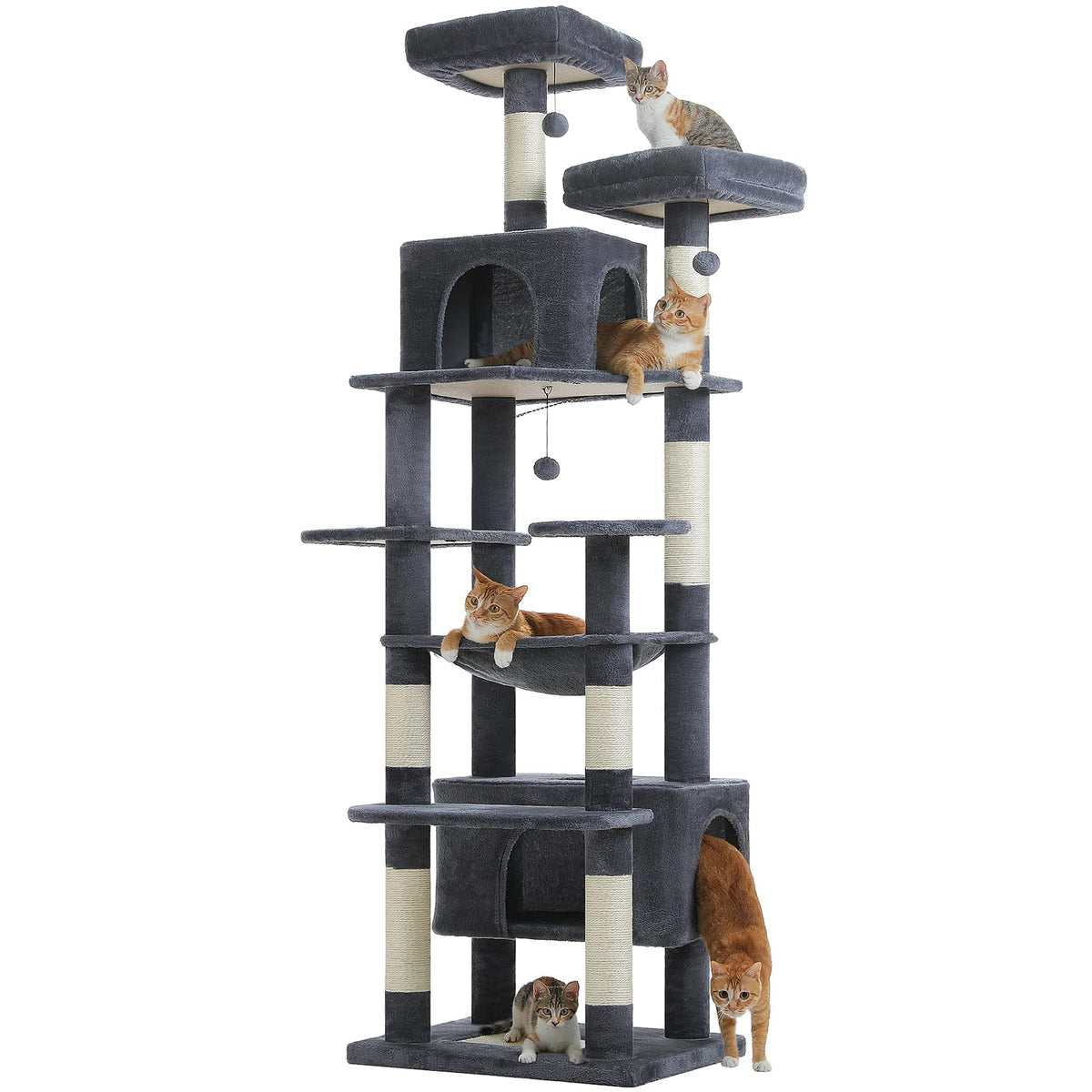 PAWZ Road Flower Cat Tree 72" Cat Tower with Condos&Hammock for Large Cats