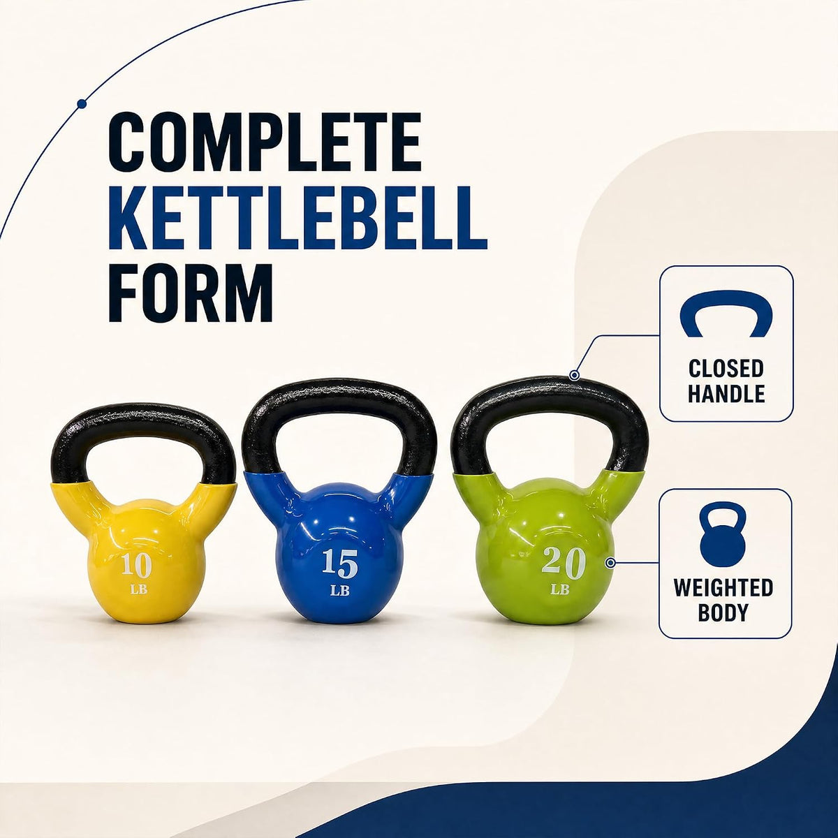 Fitvids 5-50 LB Kettlebells Cast Iron Strength Training Kettlebells for Home Gym Exercises, Single or Set