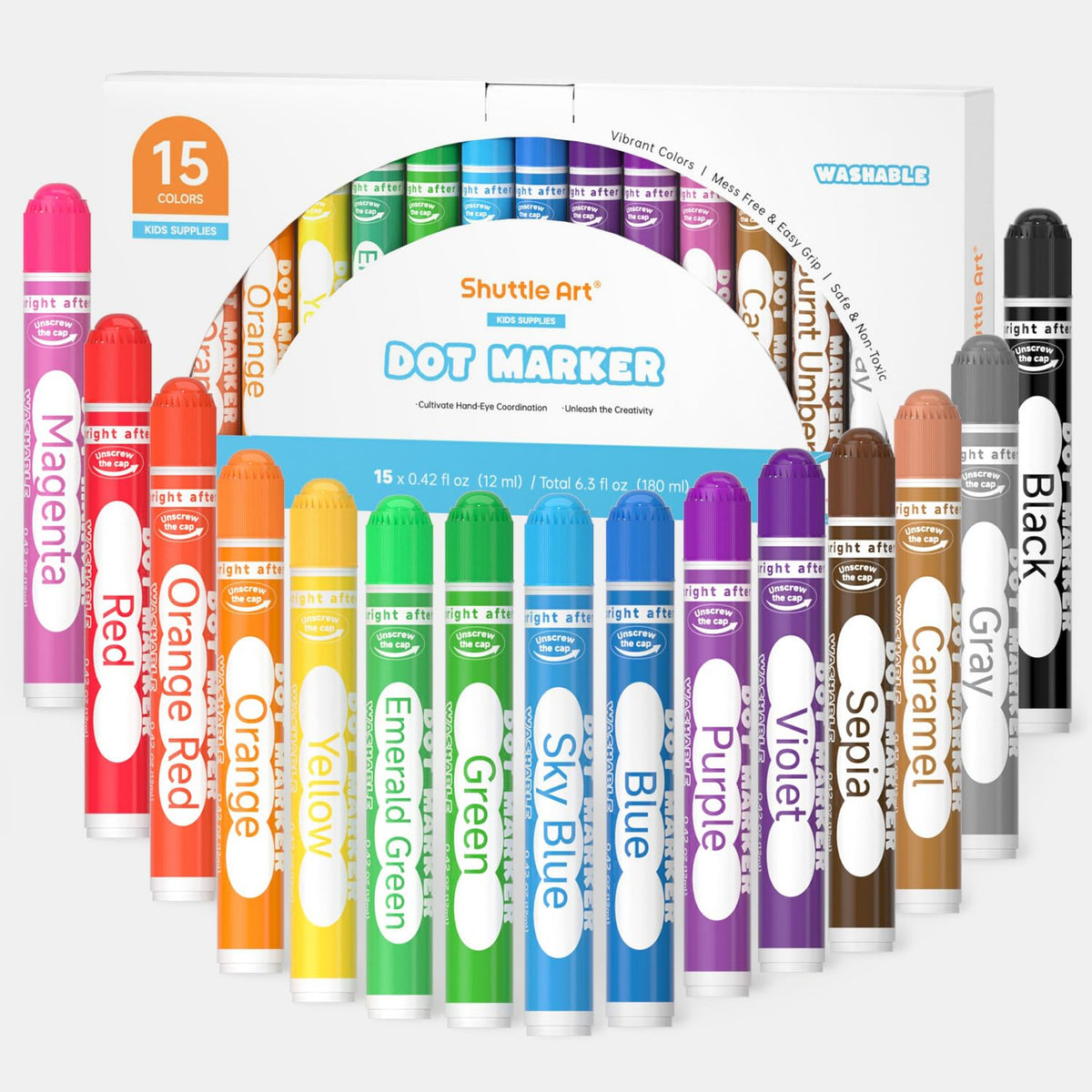 Shuttle Art 150 Pack Dot Markers, 15 Colors x 10 Sets Washable Bingo Daubers for Kids Toddlers, Non-Toxic Water-Based Art Supplies for Preschoolers and Classroom