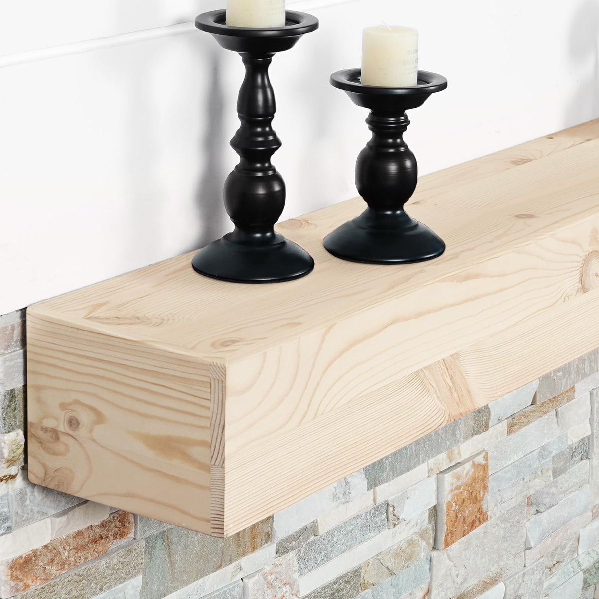 G GOOD GAIN 60'' Fireplace Mantel, 5'' Pine Wood Floating Shelf, DarkWalnut