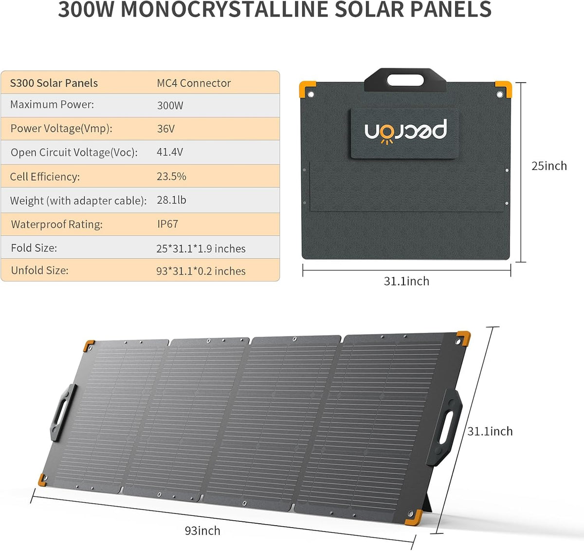 PECRON 300 Watt Solar Panel, Portable Solar Panel for Power Station