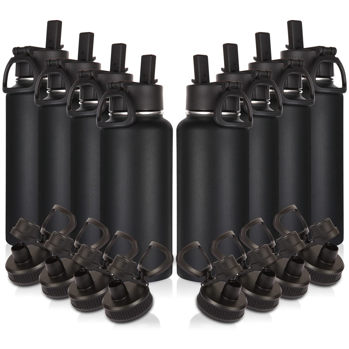 Volhoply 32oz Insulated Water Bottle with Straw Lid, Black, 8-Pack