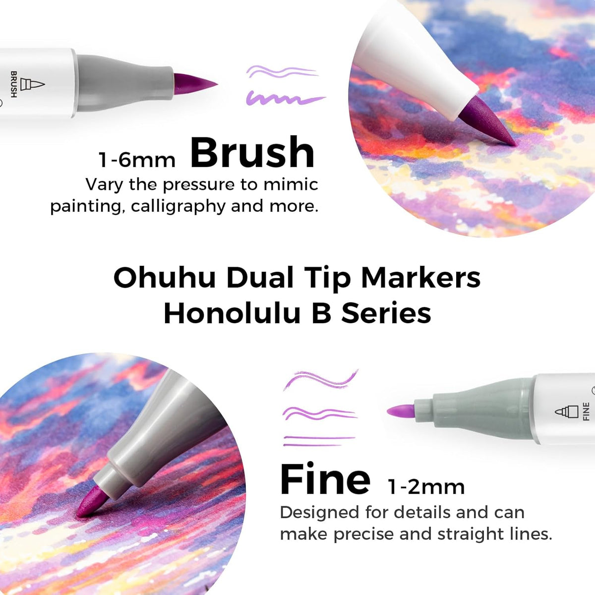 Ohuhu Alcohol Markers 104 Colors Brush& Fine for Artist Adult Cozy Coloring