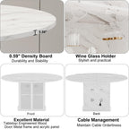 IBF 47" White Faux Marble Round Dining Table with Storage for Dining Room
