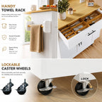 IRONCK Kitchen Island with Power Outlet, 3-Tier Side Storage Rack, White
