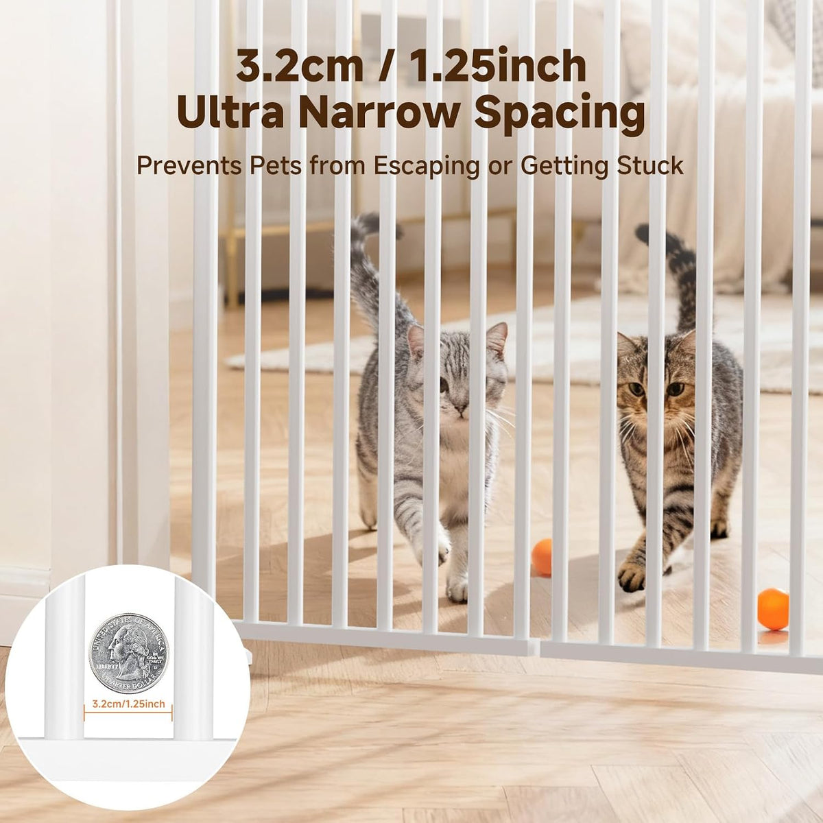 Slsy 76" Extra Tall Pet Gate for Cats & Dogs, Adjustable Width 29.5–32", No-Drill Pressure-Mounted Cat Gate, with Double-Door Walk-Through, Fits for Doorways, Stairs, Indoor & Hallways