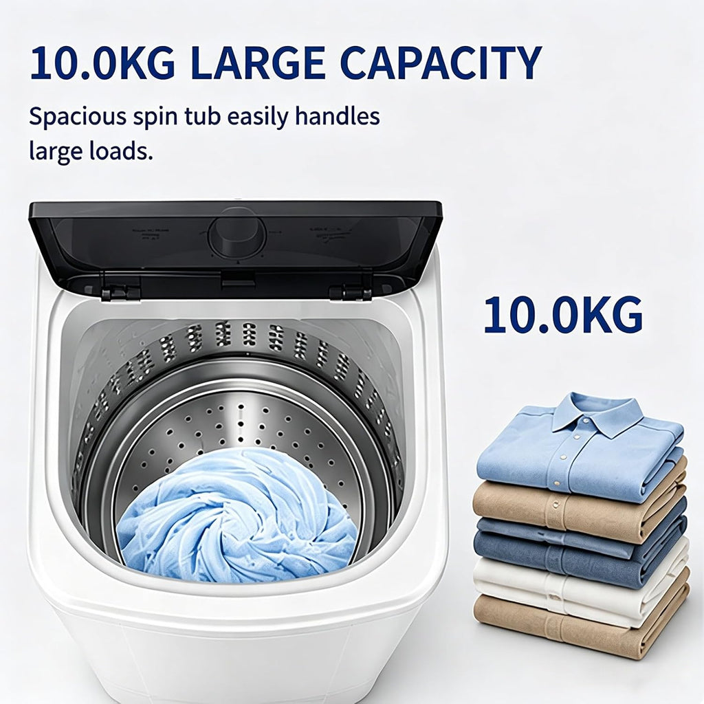 10KG Portable Spin Dryer, 1000RPM Compact Clothes Spinner with Stainless Steel Drum, Built-in Blue Light and Powerful Motor for Apartments, RVs and Small Spaces