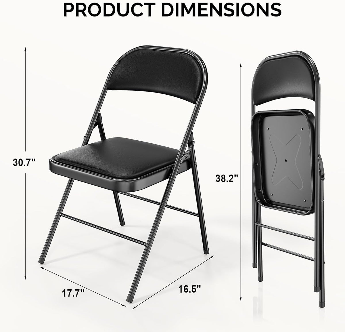 Bonnlo Folding Chair with Comfortable Padded Cushion and Back, Portable Folding Chairs for Outside, Office Events, Weddings, Pu Leather, 6 Black
