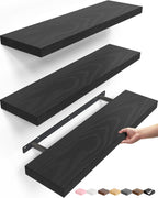 BAYKA Rustic Brown Floating Shelves 35.4in, Set of 2, Wall Mount Wood Shelf