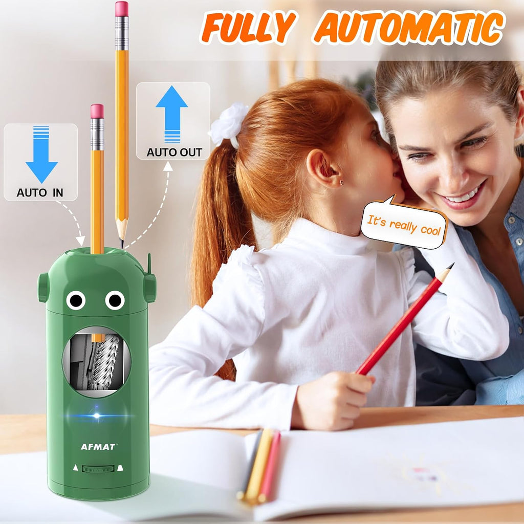 AFMAT Fully Automatic Robot Pencil Sharpener, 2 Pack (Green + Purple)