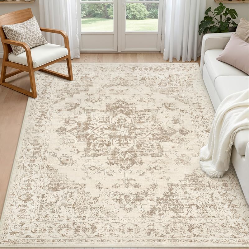 8x10 Area Rugs Living Room: Bedroom Washable Carpet Beige/Ivory